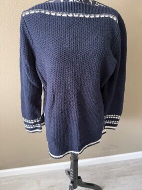 LOFT Navy Crewneck Sweater with White Trim